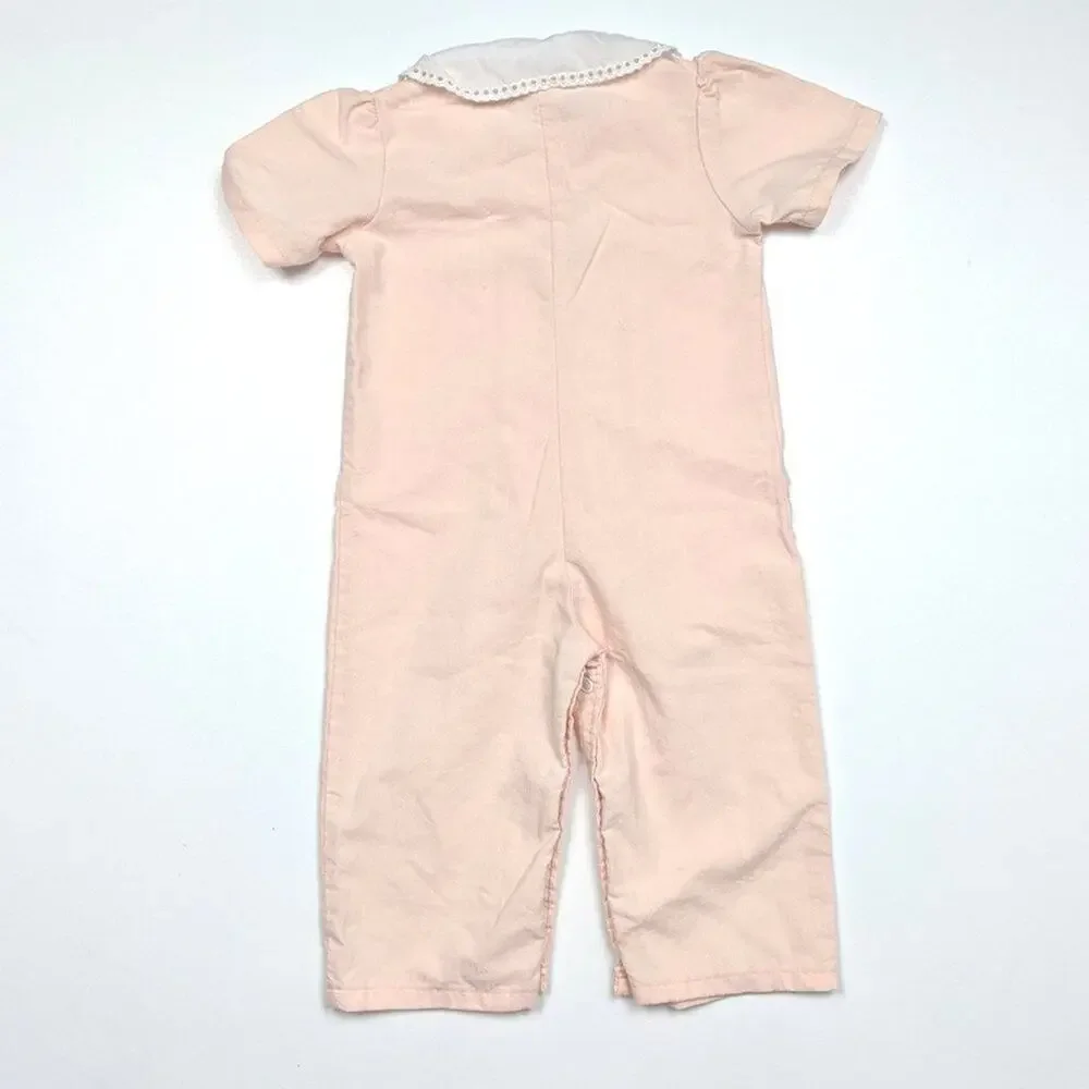 Vintage Winnie the Pooh Romper Jumpsuit Baby Girls Size 12m Peach